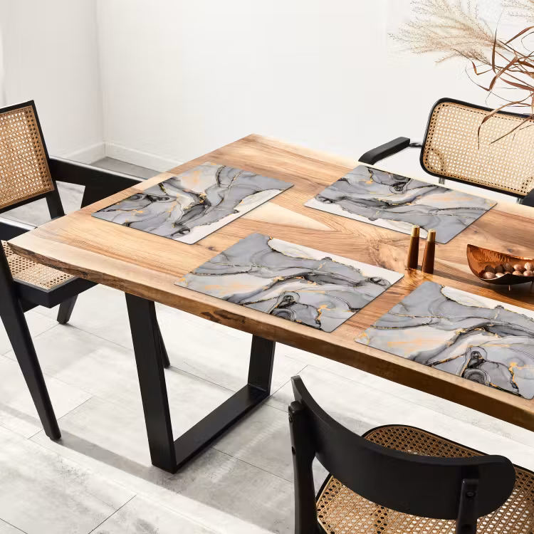 Placemat - 6 stuks - Marmer - Goud - Grijs — 5