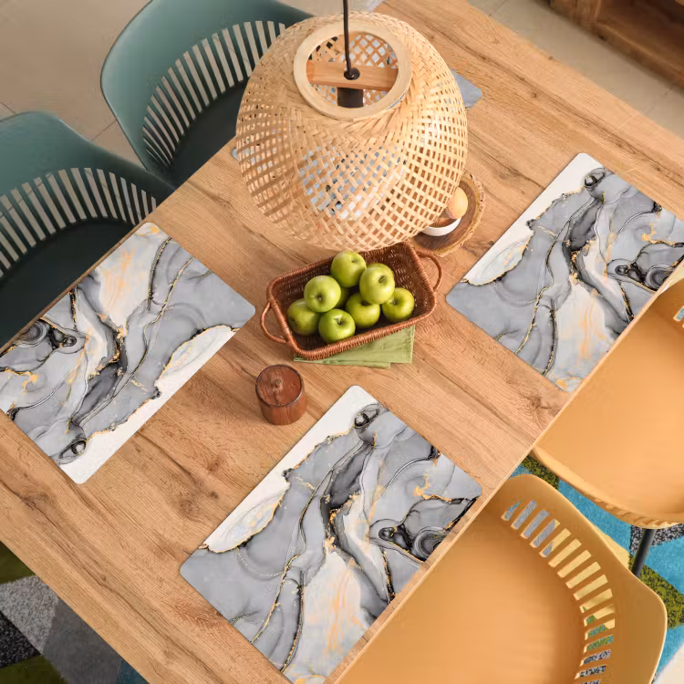 Placemat - 6 stuks - Marmer - Goud - Grijs — 6