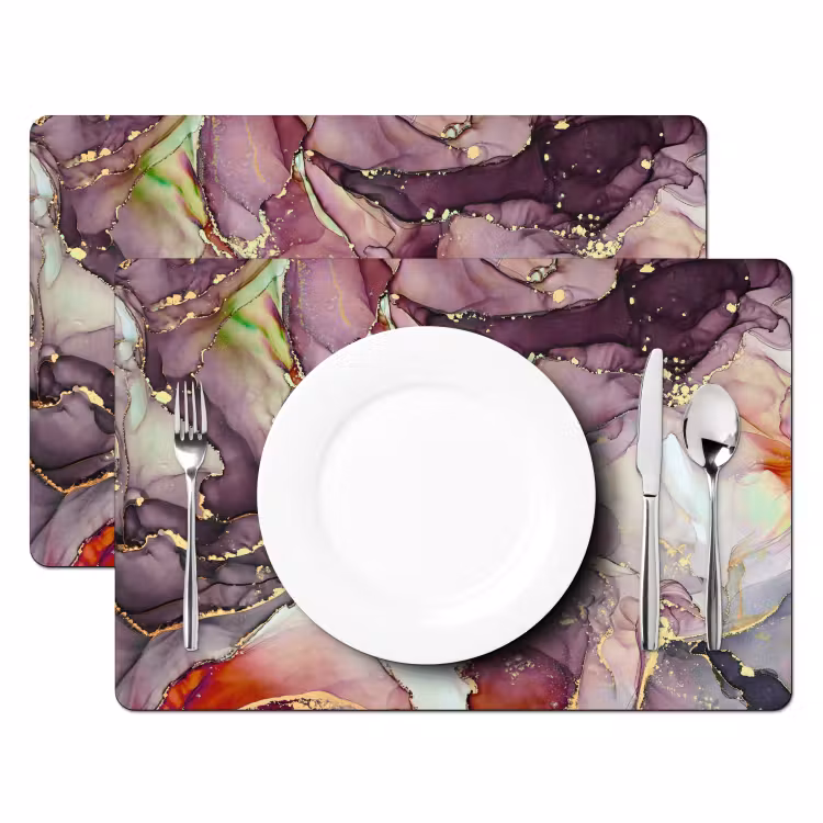 Placemat - 6 stuks - Marmer - Rood - Paars - Goud — 2