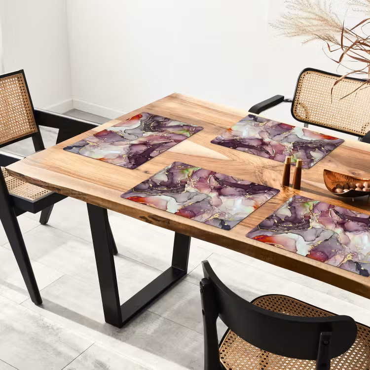 Placemat - 6 stuks - Marmer - Rood - Paars - Goud — 5
