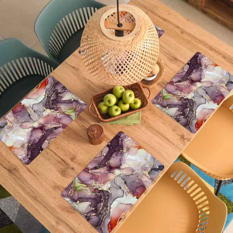 Placemat - 6 stuks - Marmer - Rood - Paars - Goud — 6