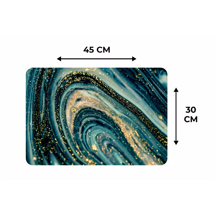 Placemat - 6 stuks - Marmerlook - Luxe - Goud - Turquoise - Glitter — 1