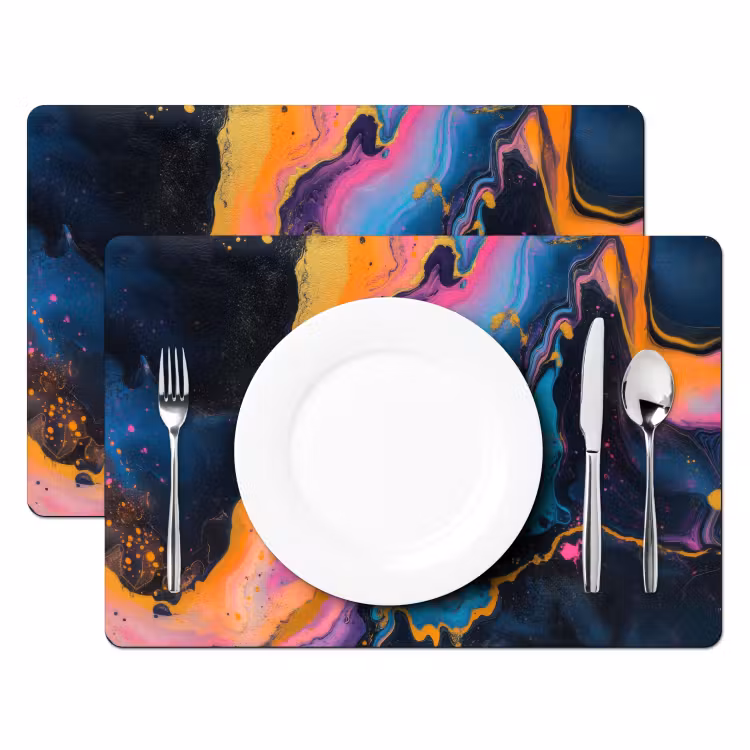 Placemat - 6 stuks - Modern - Marmer - Oranje — 2