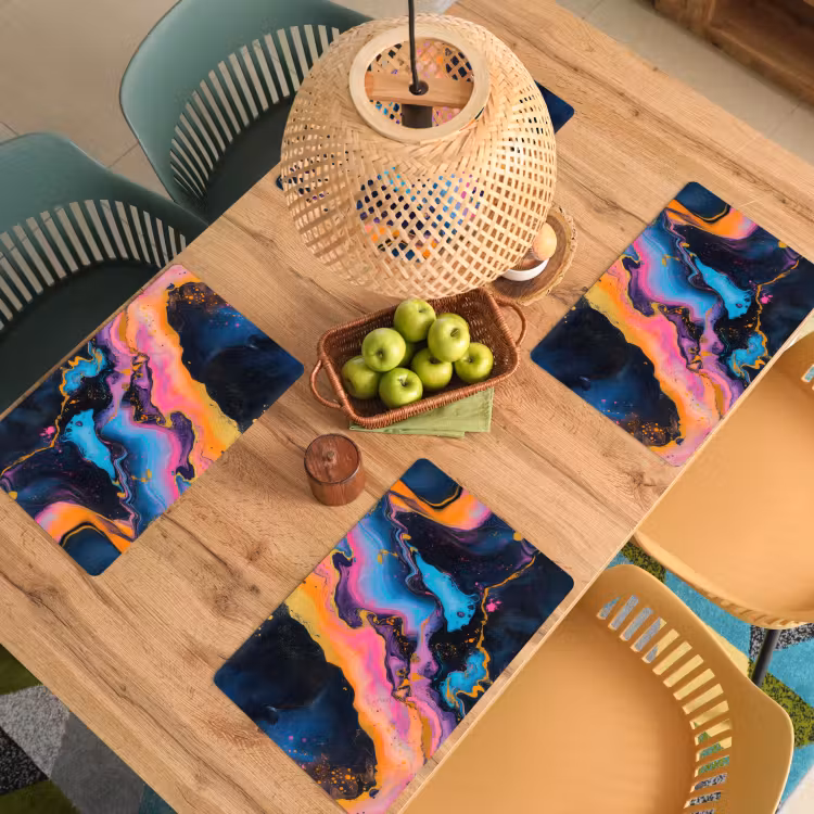 Placemat - 6 stuks - Modern - Marmer - Oranje — 6