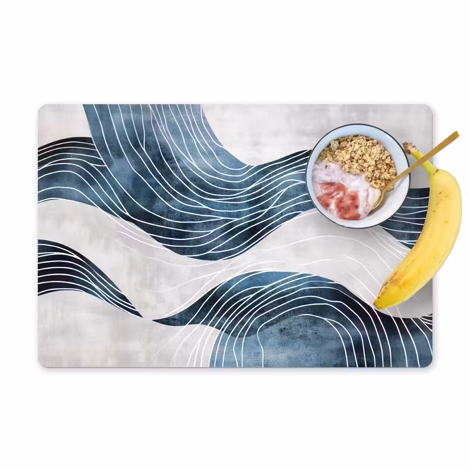 Placemat - 6 stuks - Lijnen - Golven - Abstract - Blauw — 1