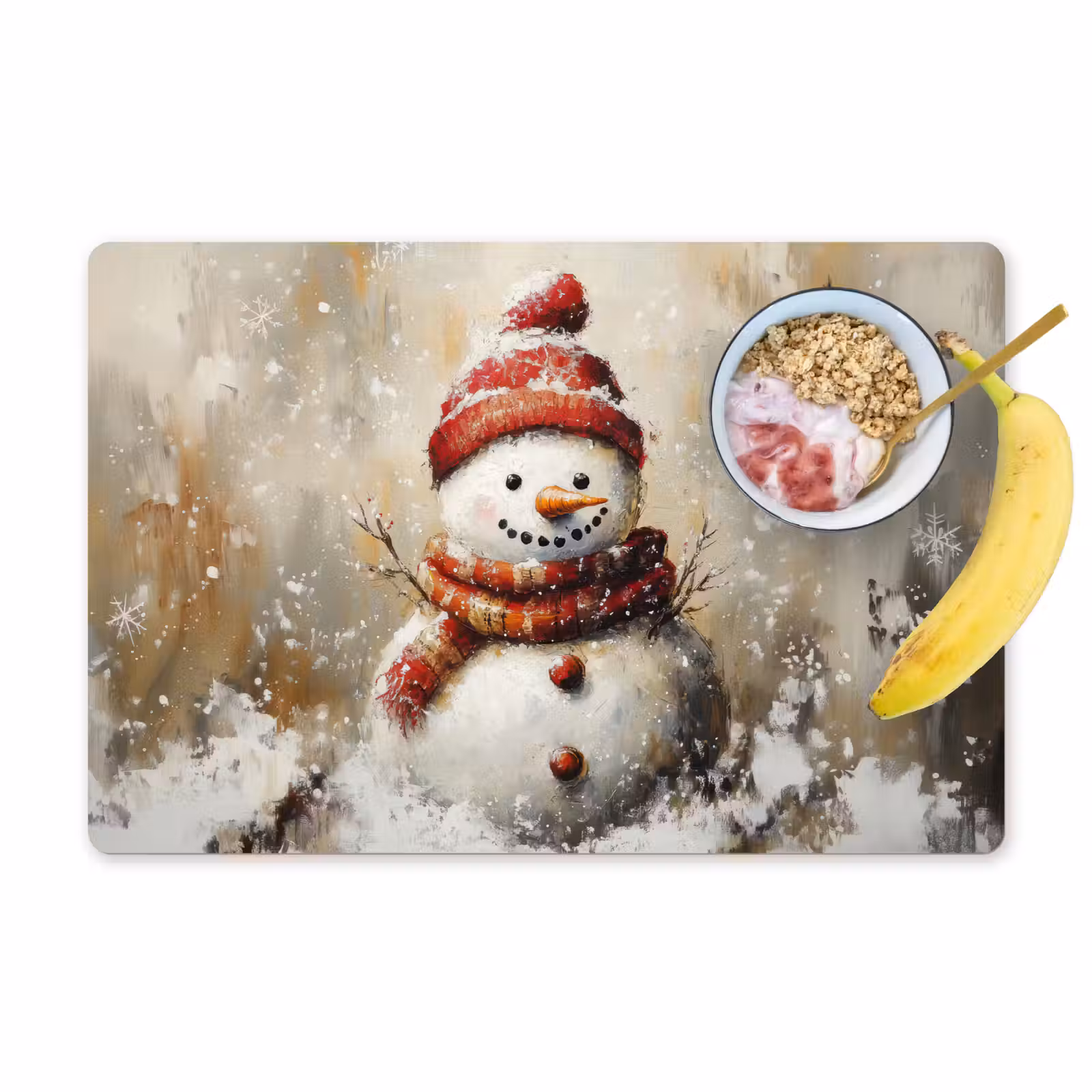 Placemat - 6 stuks - Sneeuwpop - Winter - Sneeuw - Beige — 1