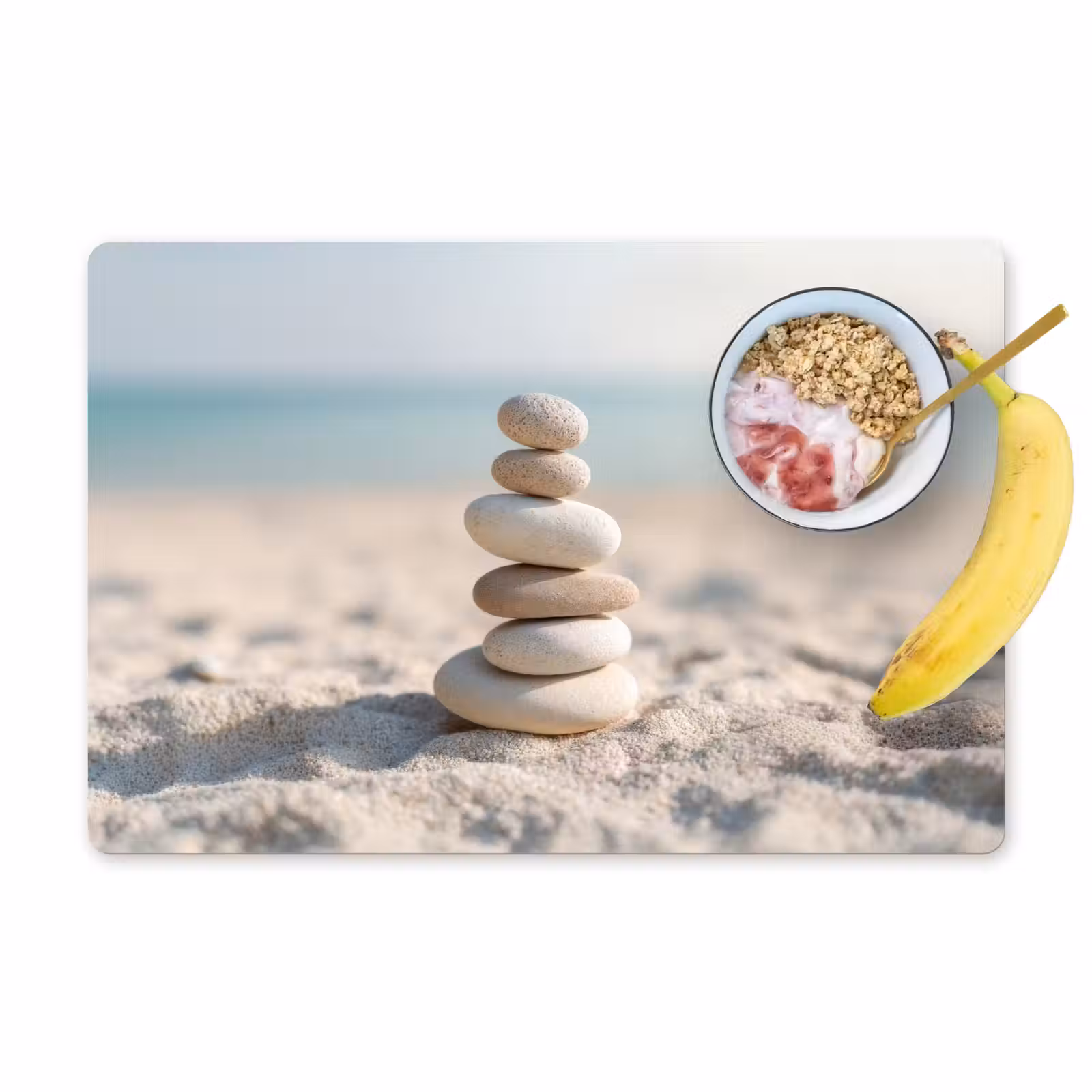 Placemat - 6 stuks - Stenen - Stapel - Zand - Zee — 1