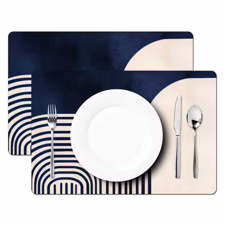 Placemat - 6 stuks - Donkerblauw - Abstract - Lijnen — 2