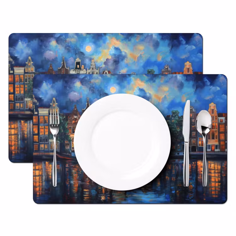 Placemat - 6 stuks - Grachten Amsterdam - Huizen - Stad - Kleurrijk — 2