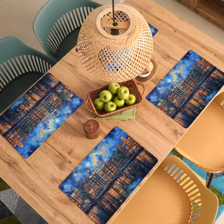 Placemat - 6 stuks - Grachten Amsterdam - Huizen - Stad - Kleurrijk — 6
