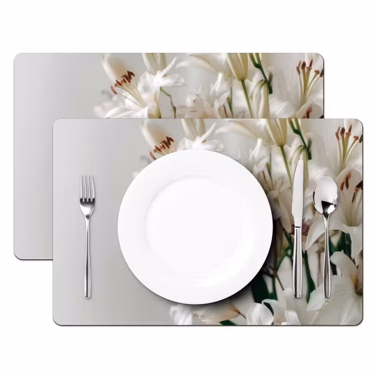 Placemat - 6 stuks - Lelies - Boekte - Wit - Meeldraden — 2