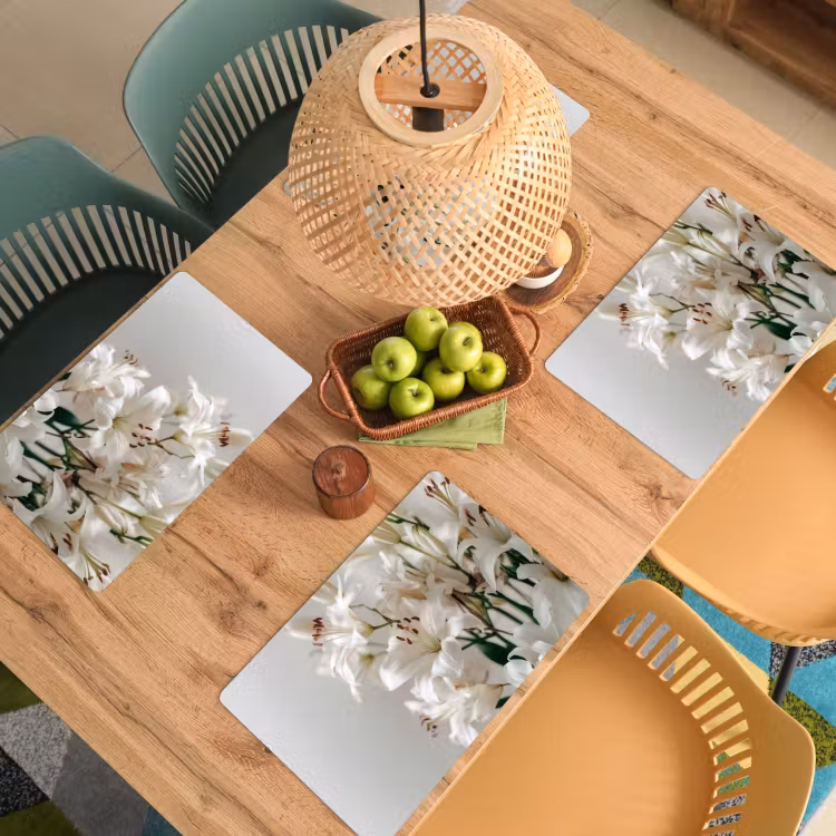 Placemat - 6 stuks - Lelies - Boekte - Wit - Meeldraden — 6