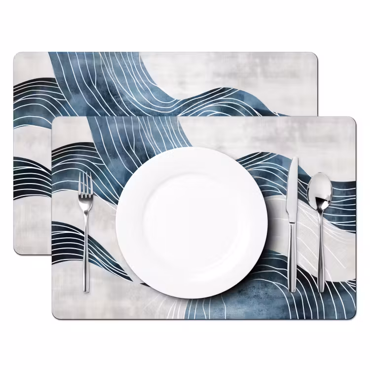 Placemat - 6 stuks - Lijnen - Golven - Abstract - Blauw — 2
