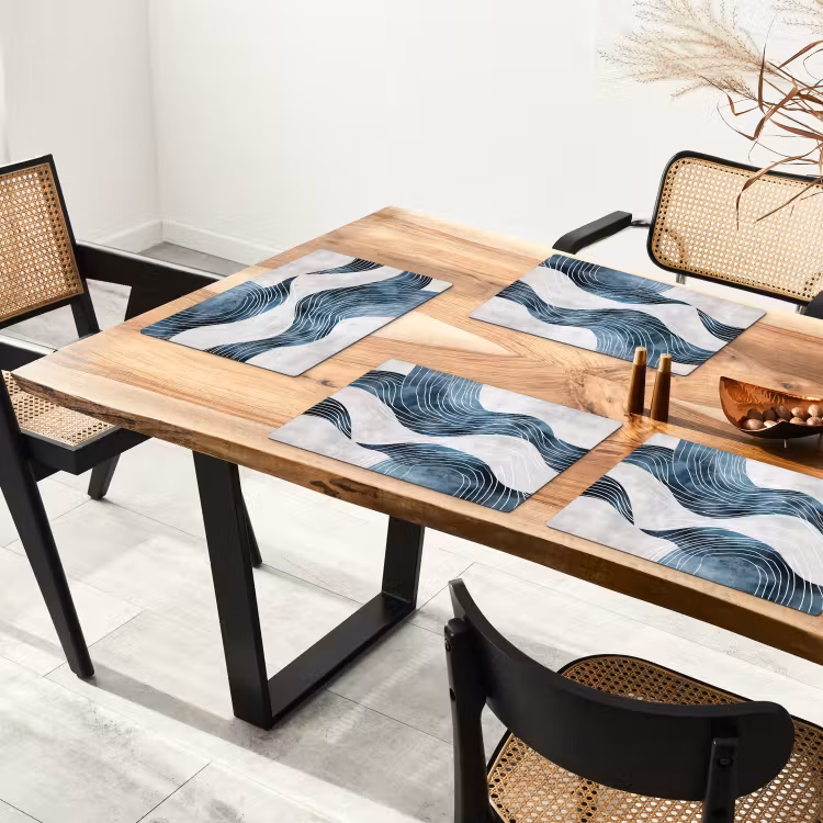 Placemat - 6 stuks - Lijnen - Golven - Abstract - Blauw — 5