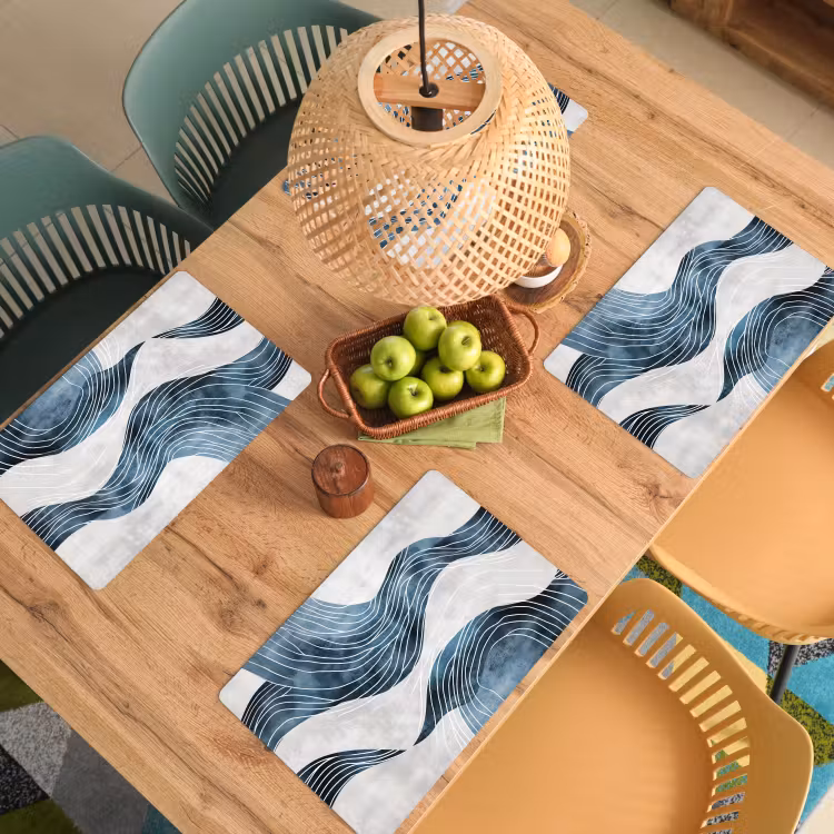 Placemat - 6 stuks - Lijnen - Golven - Abstract - Blauw — 6