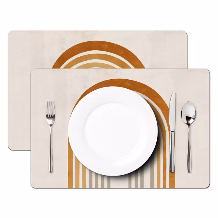 Placemat - 6 stuks - Minimalistisch - Boog - Lijnen - Beige — 2