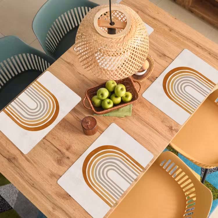 Placemat - 6 stuks - Minimalistisch - Boog - Lijnen - Beige — 6