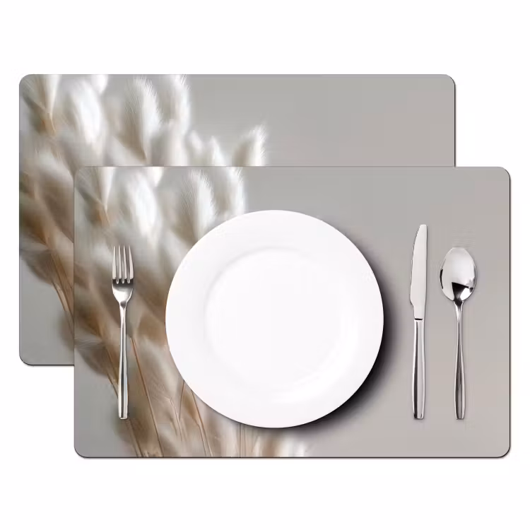 Placemat - 6 stuks - Pluimen - Beige - Minimalistisch — 2