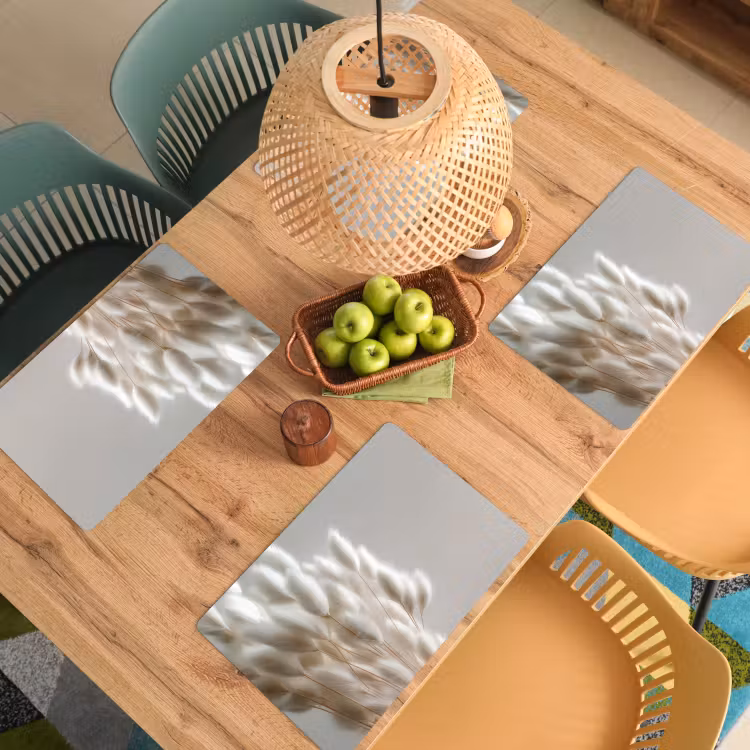 Placemat - 6 stuks - Pluimen - Beige - Minimalistisch — 6