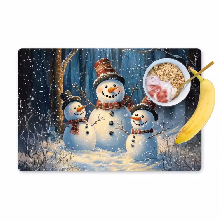 Placemat - 6 stuks - Sneeuwpop - Sneeuw - Winter - Bos — 1
