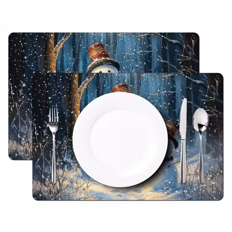 Placemat - 6 stuks - Sneeuwpop - Sneeuw - Winter - Bos — 2