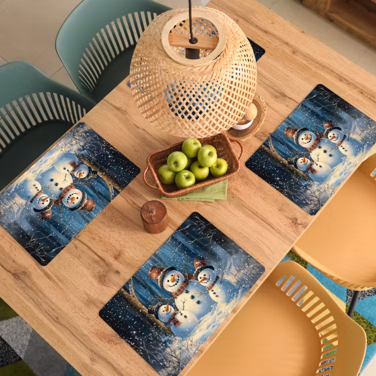 Placemat - 6 stuks - Sneeuwpop - Sneeuw - Winter - Bos — 6
