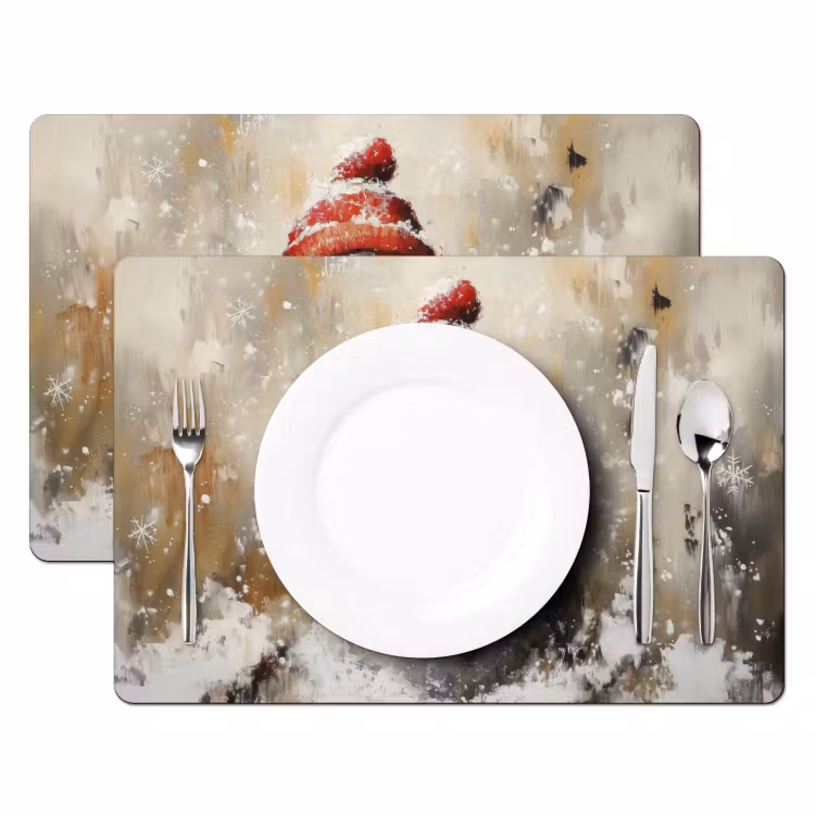 Placemat - 6 stuks - Sneeuwpop - Winter - Sneeuw - Beige — 2