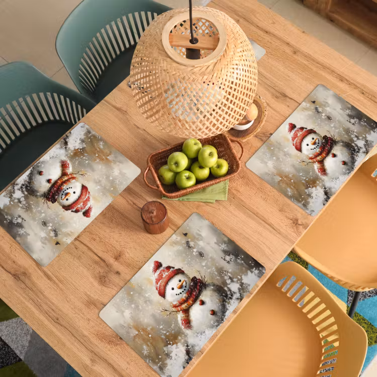 Placemat - 6 stuks - Sneeuwpop - Winter - Sneeuw - Beige — 6