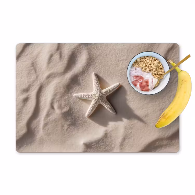 Placemat - 6 stuks - Strand - Zeester - Zand - Beige — 1