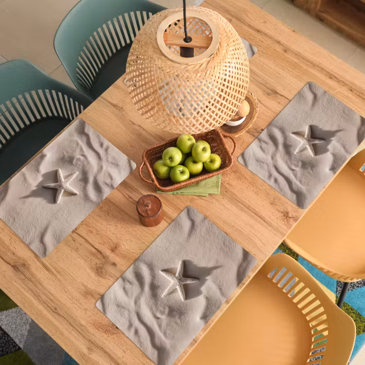 Placemat - 6 stuks - Strand - Zeester - Zand - Beige — 6