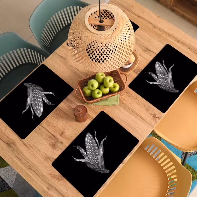 Placemat - 6 stuks - Maïskolf - Glanzend metaal - Elegant — 6