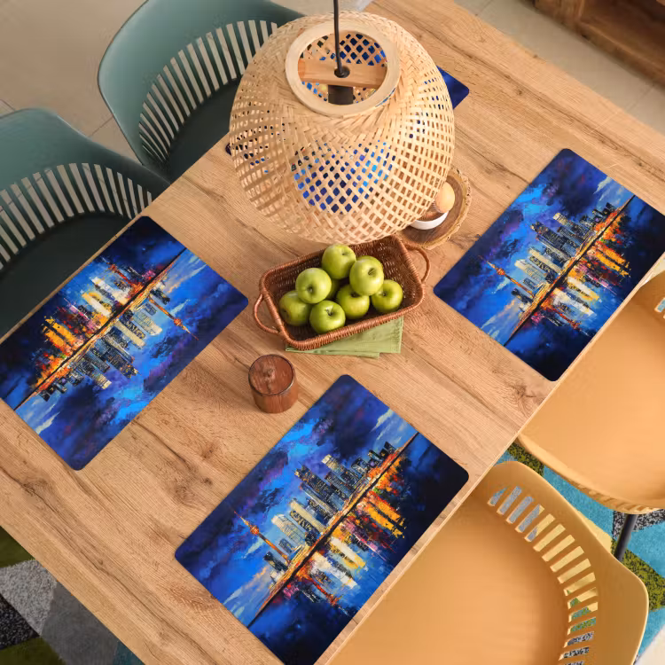 Placemat - 6 stuks - Skyline Toronto - Modern - Stadslicht - Blauw — 6