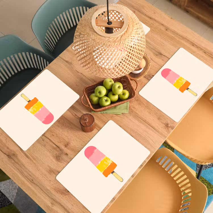 Placemat - 6 stuks - Waterijsje - Retro - Stokje - Roze — 6