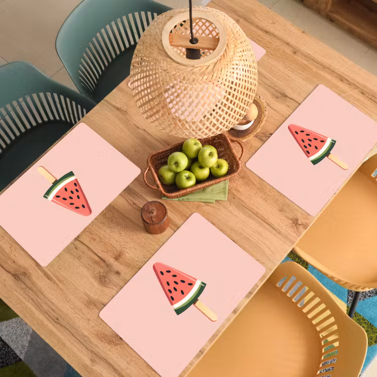 Placemat - 6 stuks - Watermeloen - Ijsje - Pitjes - Rood — 6