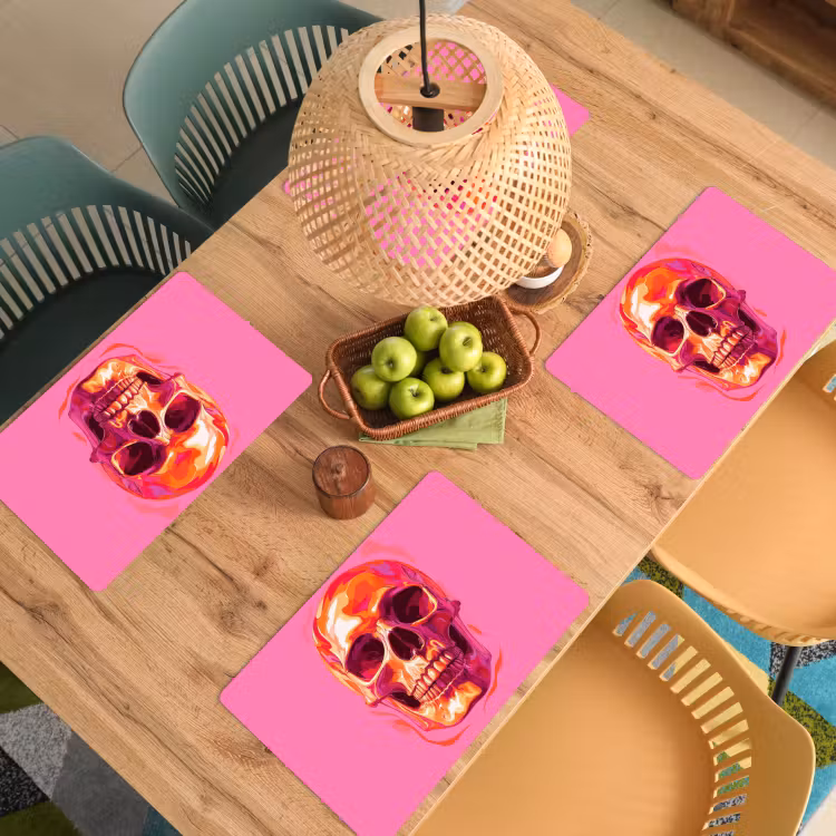 Placemat - 6 stuks - Felroze - Tanden - Schedel — 6