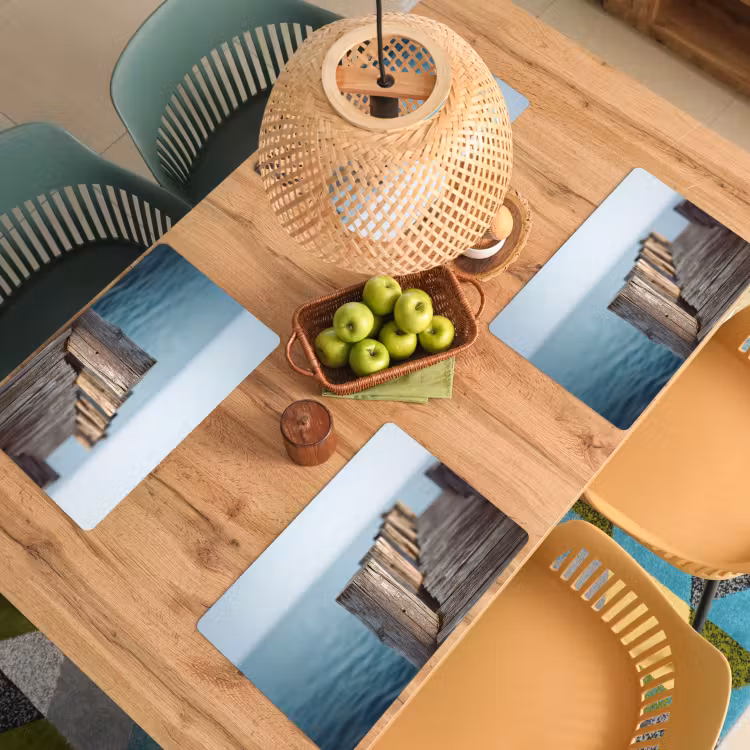 Placemat - 6 stuks - Houten steiger - Helderblauwe lucht — 6