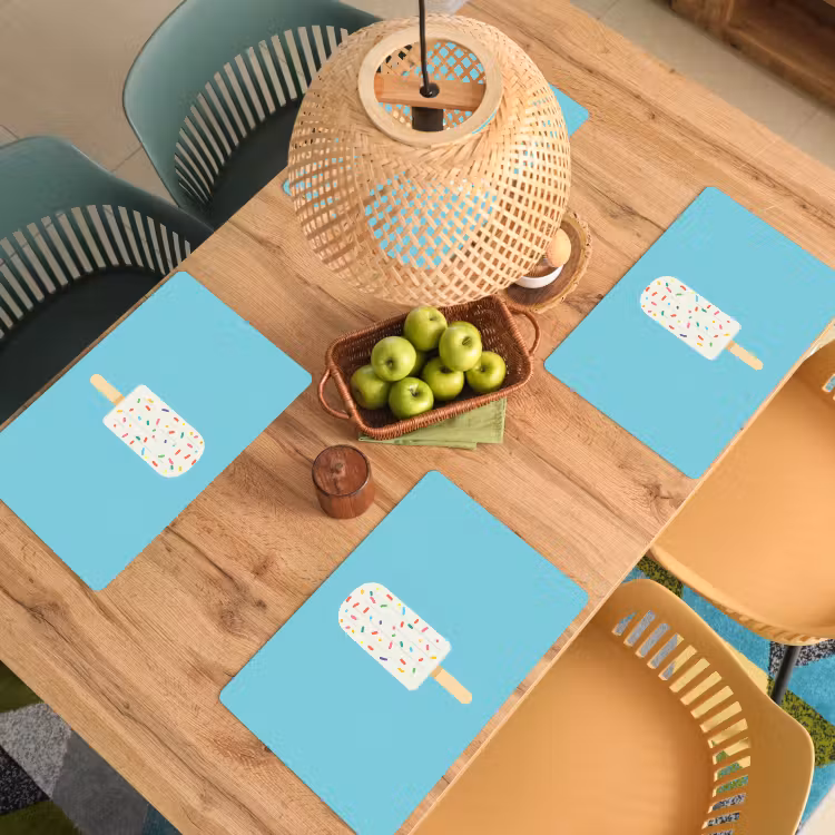 Placemat - 6 stuks - Ijsje - Stokje - Sprinkles - Lichtblauw — 6