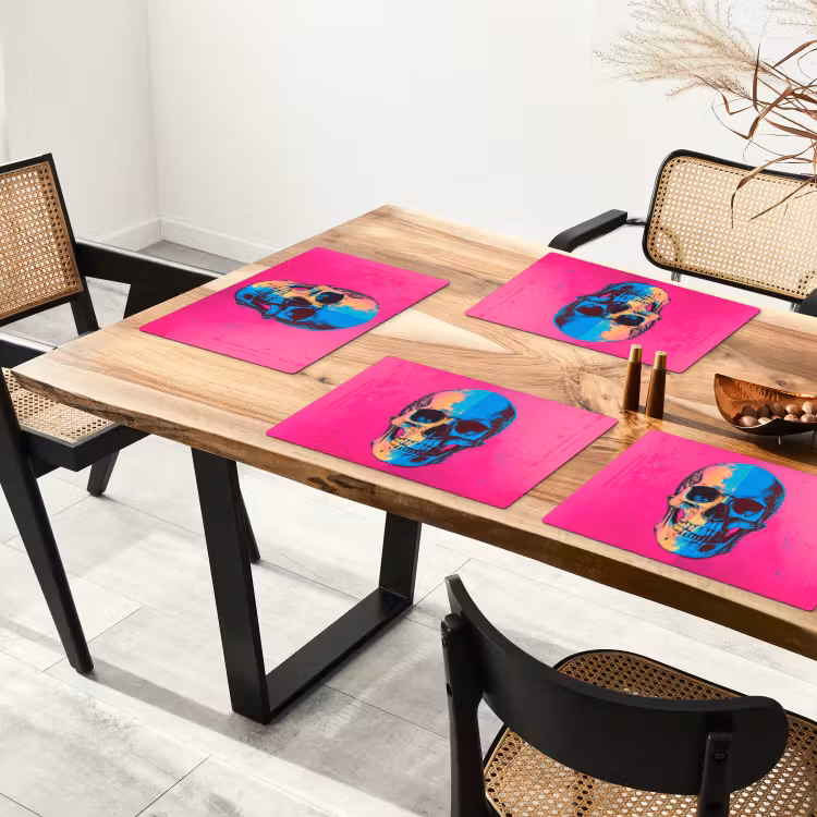 Placemat - 6 stuks - Neon - Blauw - Pop-art - Schedel — 5