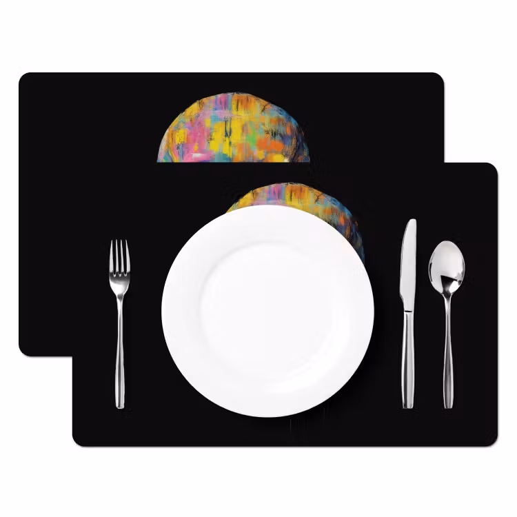 Placemat - 6 stuks - Penseelstreken - Schedel - Kleurrijk - Abstract — 2