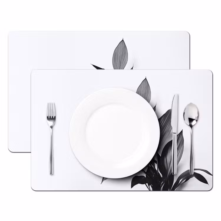 Placemat - 6 stuks - Plant - Bladeren - Minimalistisch - Zwart — 2
