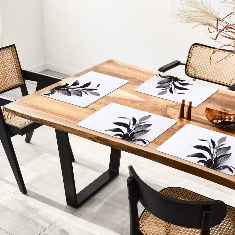Placemat - 6 stuks - Plant - Bladeren - Minimalistisch - Zwart — 5