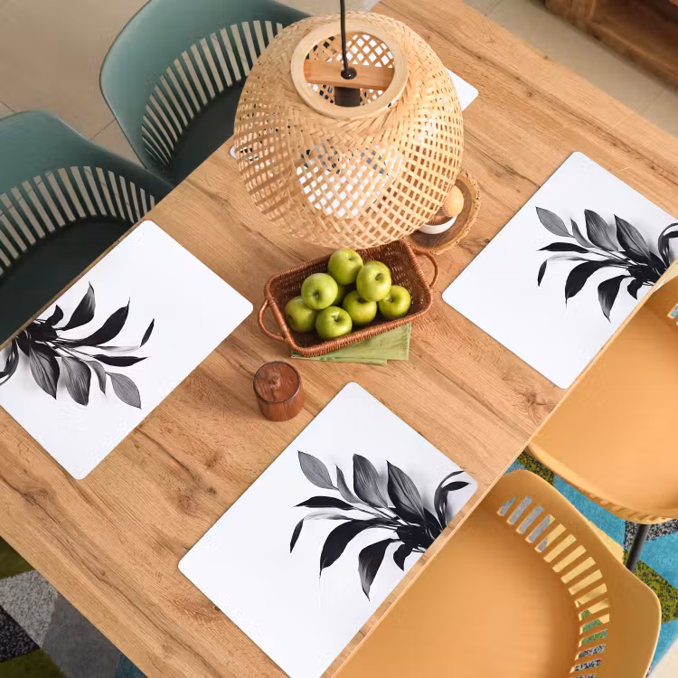 Placemat - 6 stuks - Plant - Bladeren - Minimalistisch - Zwart — 6