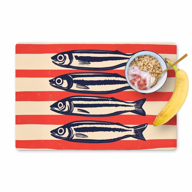 Placemat - 6 stuks - Sardines - Rood en beige strepen — 1