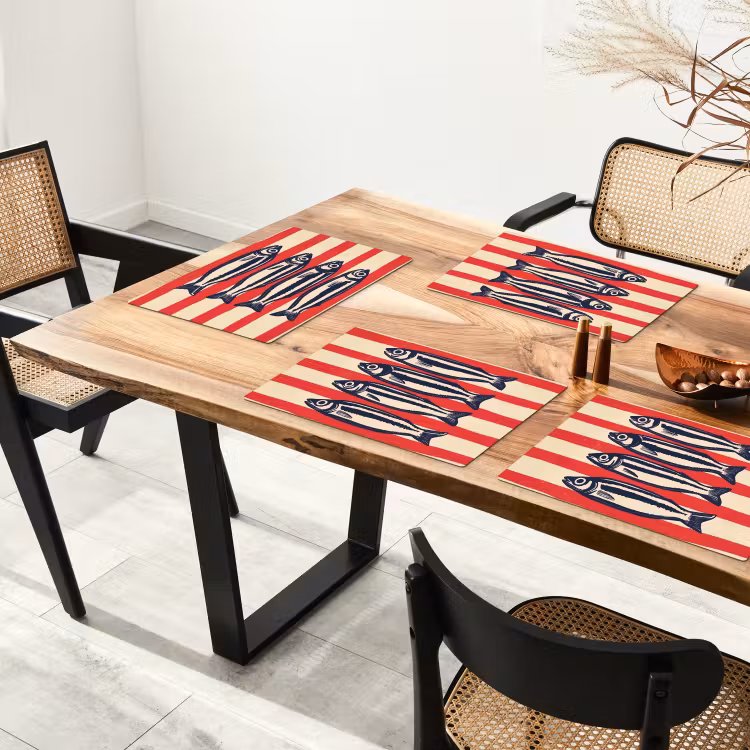 Placemat - 6 stuks - Sardines - Rood en beige strepen — 5