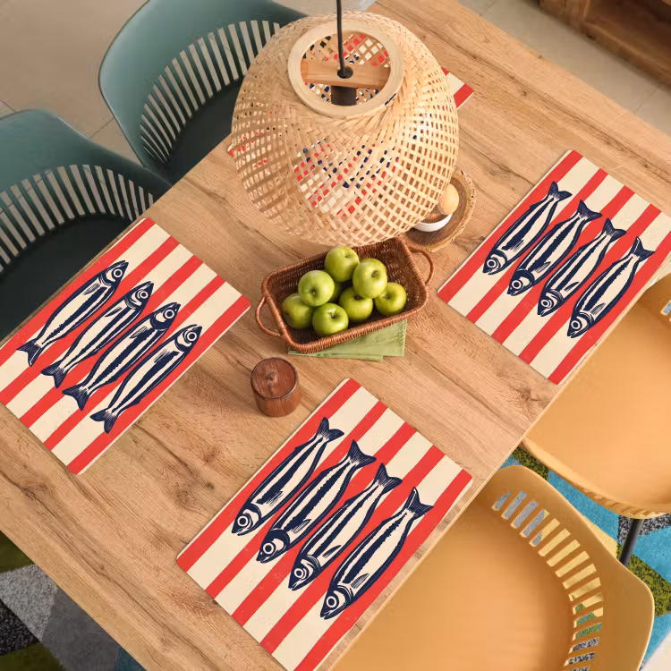 Placemat - 6 stuks - Sardines - Rood en beige strepen — 6