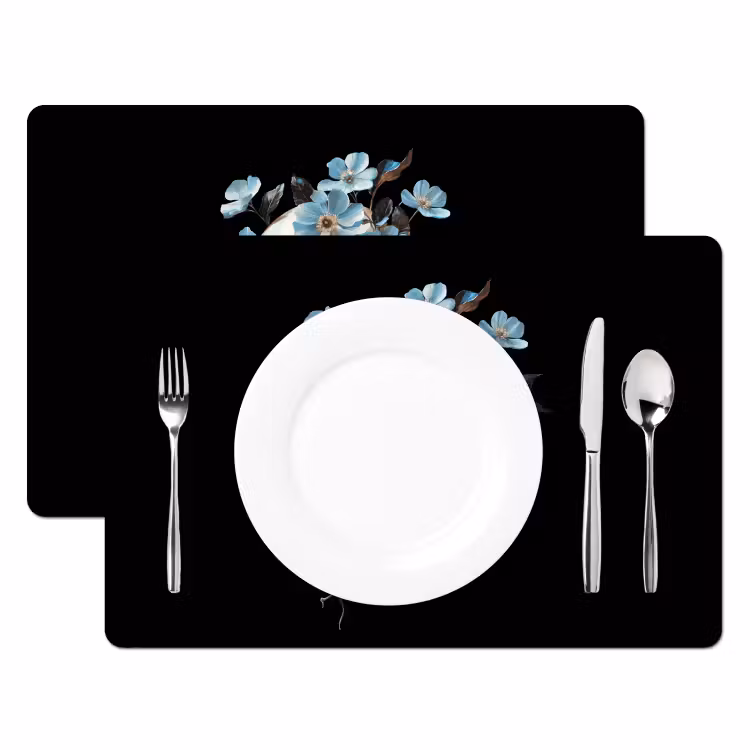 Placemat - 6 stuks - Schedel - Blauw - Bloemen - Bladeren — 2