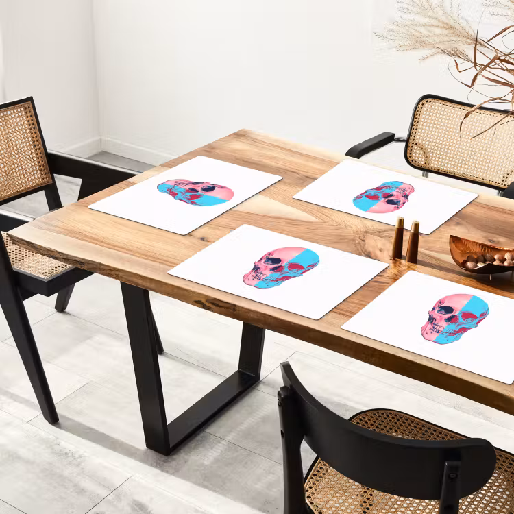 Placemat - 6 stuks - Schedel - Grafisch - Roze - Verdeeld — 5