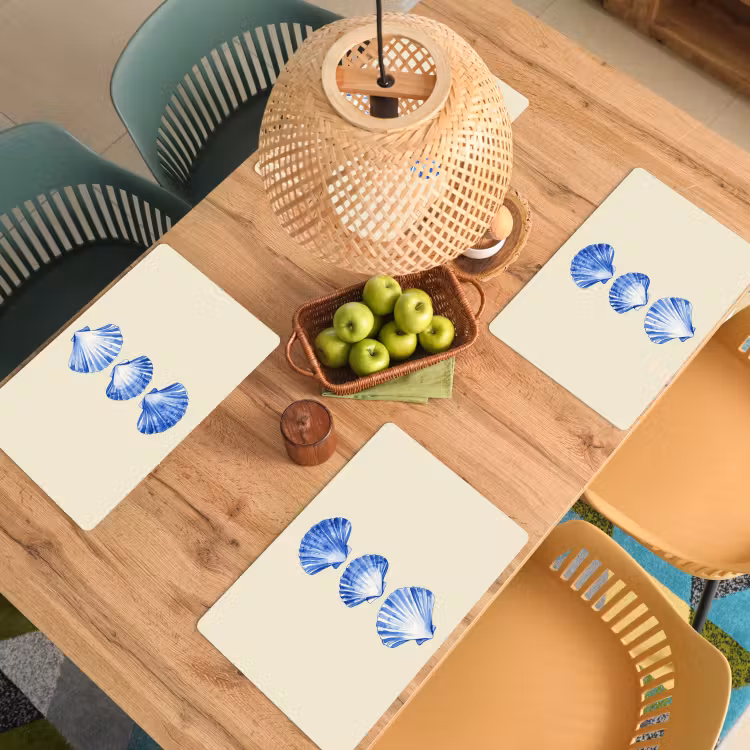 Placemat - 6 stuks - Schelpen - Blauw - Beige — 6