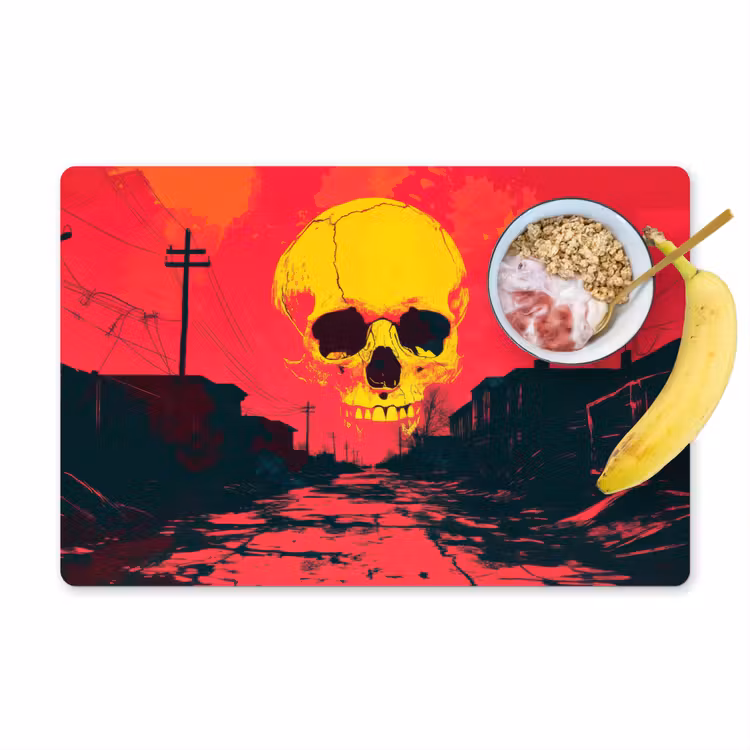 Placemat - 6 stuks - Straat - Verlaten - Schedel - Geel — 1