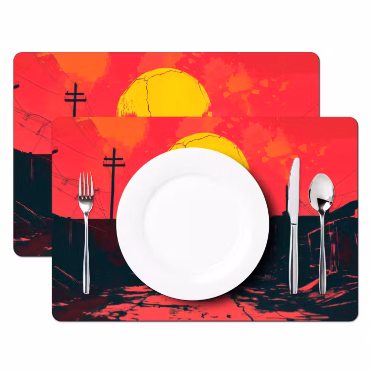 Placemat - 6 stuks - Straat - Verlaten - Schedel - Geel — 2